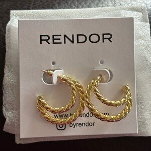 Rendor Earrings Victoria Double Twisted Hoop Small Yellow Gold Plated New